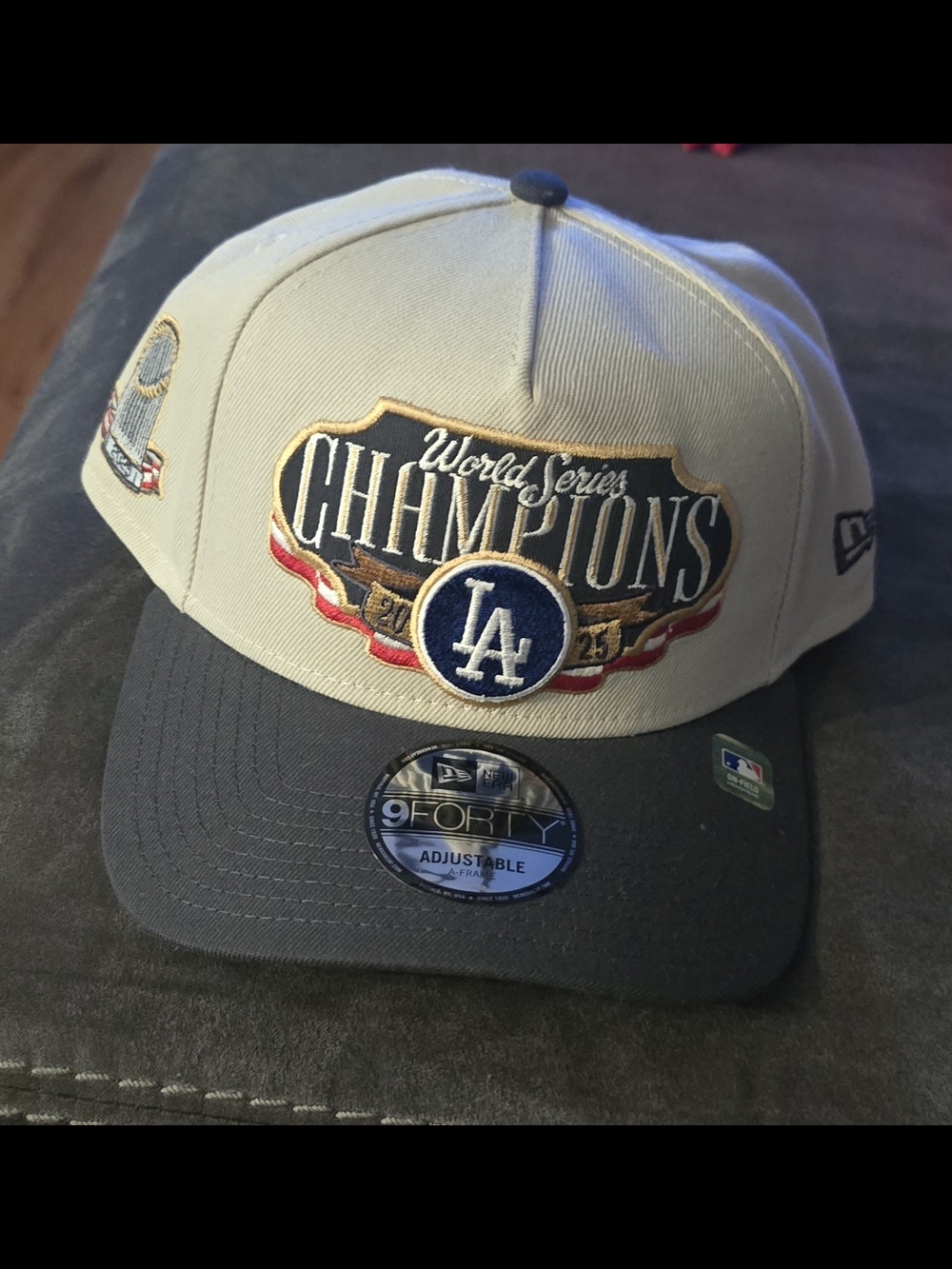 New Era Los Angeles Dodgers World Series Champions Gray and Cream 9FORTY Cap